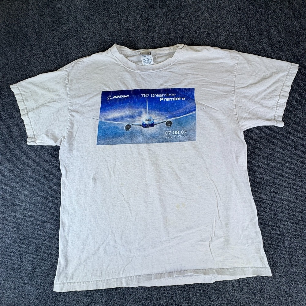 Boeing 787 Dreamliner T Shirt Mens Large White Airplane Graphic Tee‎ Crewneck